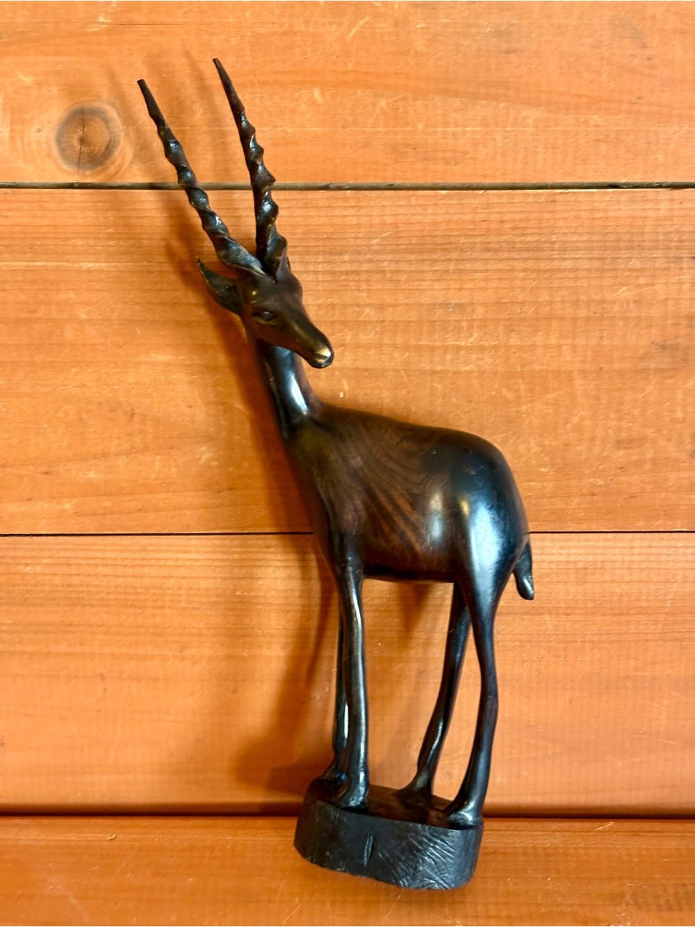 Vintage African Ebony Wood Gazelle Statue Minimalist Folk Art Safari Decor
